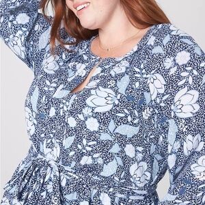 Lane Bryant Blue Floral Long Sleeve Dress